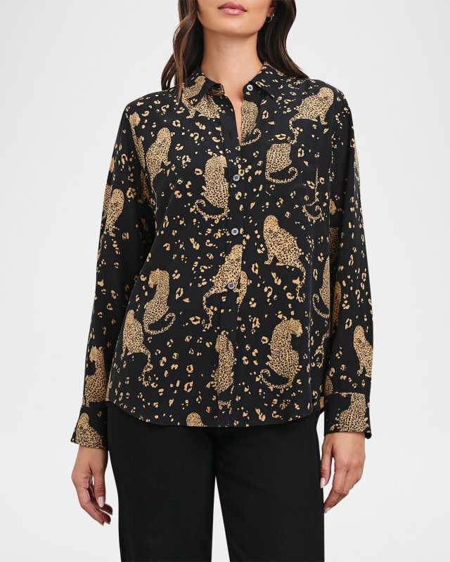 Kate Leopard Button-Front Silk Shirt